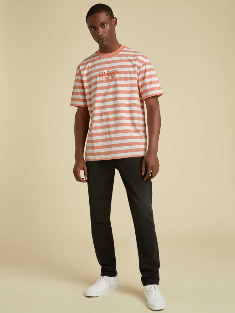 GUESS Originals Striped Men's T-Shirts Orange | UK4638SAL