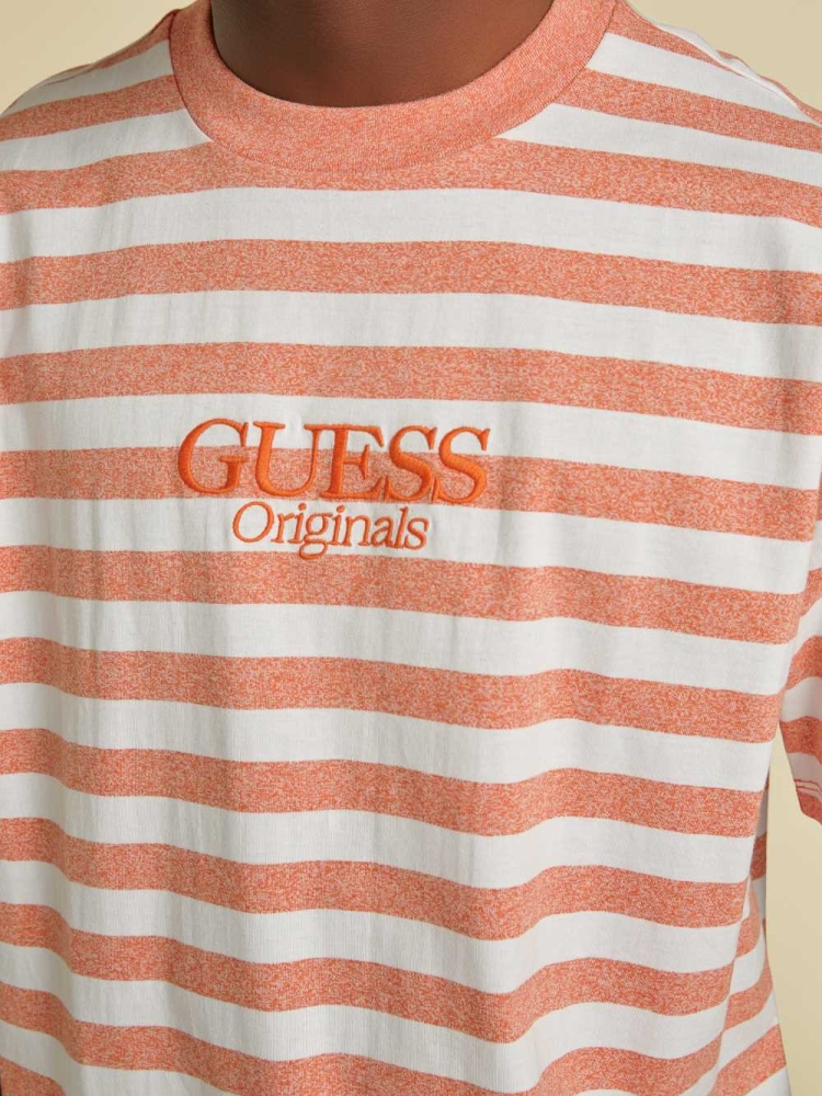 GUESS Originals Striped Men's T-Shirts Orange | UK4638SAL