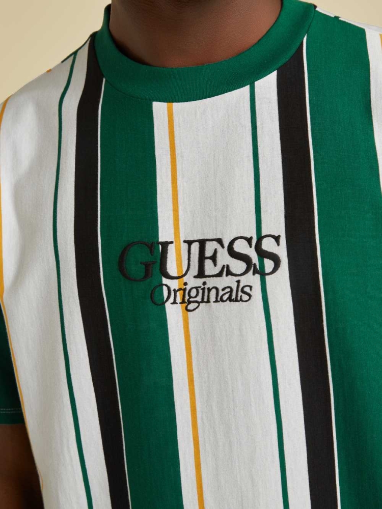 GUESS Originals Striped Men's T-Shirts Yellow Multicolor | UK6518SWT