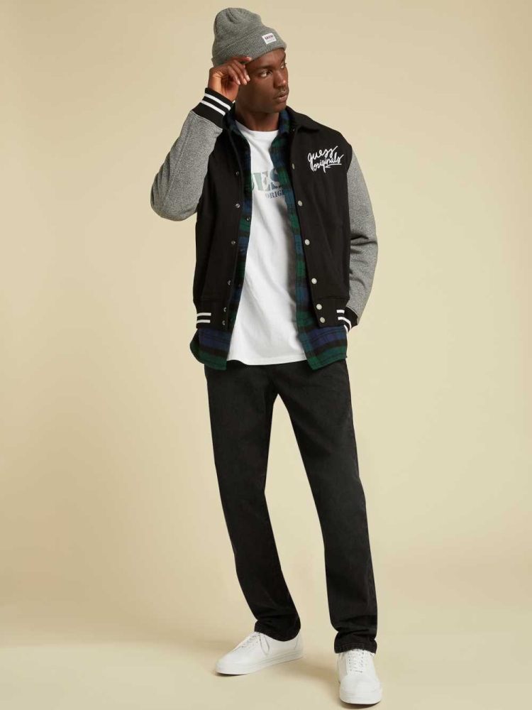 GUESS Originals Varsity Inspired Men's Jackets Black Multicolor | UK8640QVT