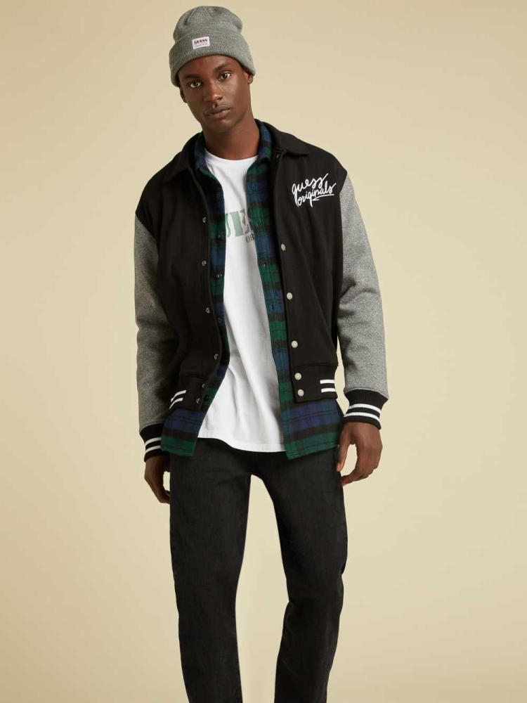 GUESS Originals Varsity Inspired Men's Jackets Black Multicolor | UK8640QVT