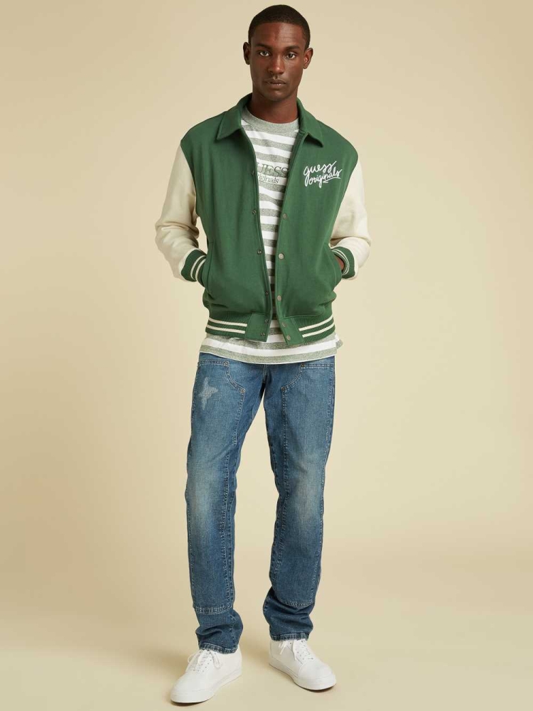 GUESS Originals Varsity Inspired Men's Jackets Dark Green Multicolor | UK9024HVU