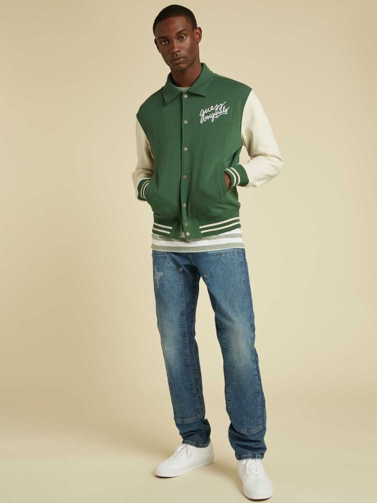 GUESS Originals Varsity Inspired Men's Jackets Dark Green Multicolor | UK9024HVU