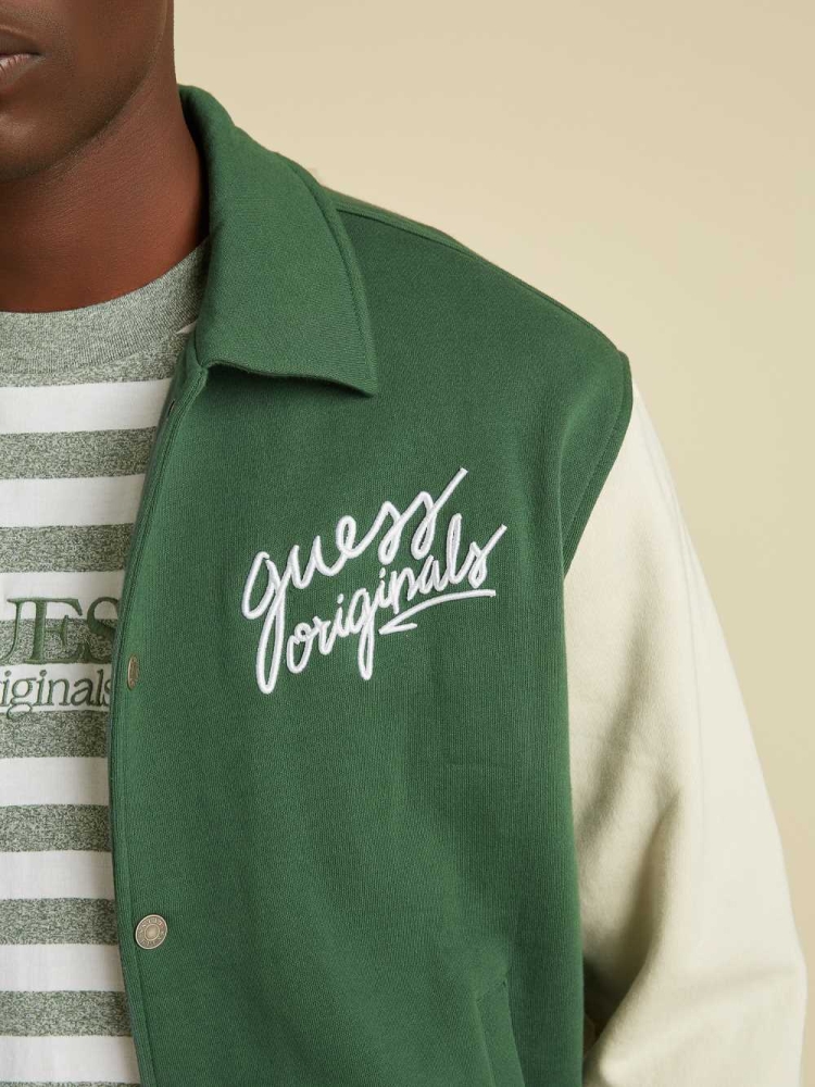 GUESS Originals Varsity Inspired Men's Jackets Dark Green Multicolor | UK9024HVU