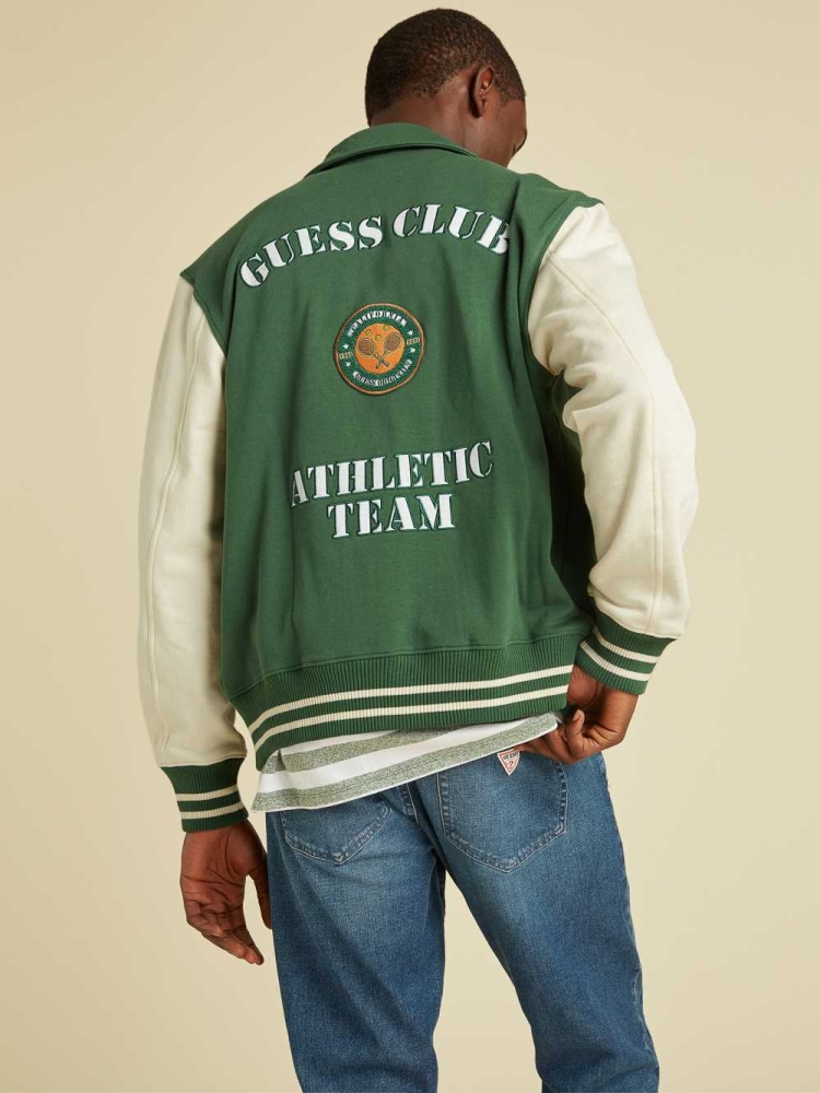 GUESS Originals Varsity Inspired Men's Jackets Dark Green Multicolor | UK9024HVU