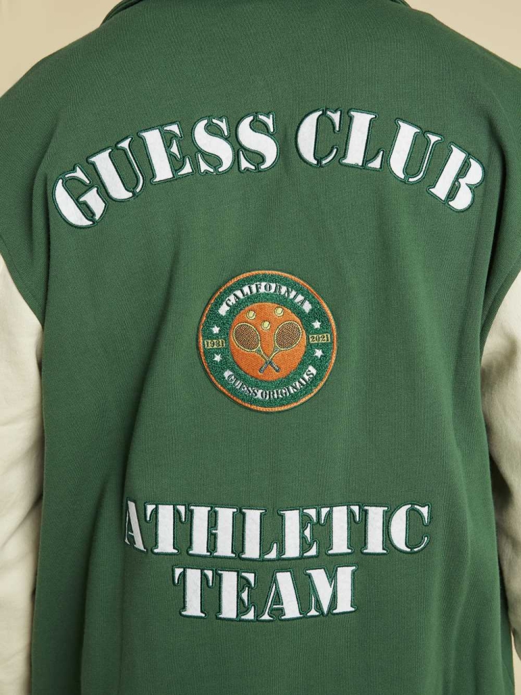 GUESS Originals Varsity Inspired Men's Jackets Dark Green Multicolor | UK9024HVU