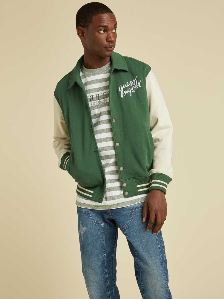 GUESS Originals Varsity Inspired Men\'s Jackets Dark Green Multicolor | UK9024HVU