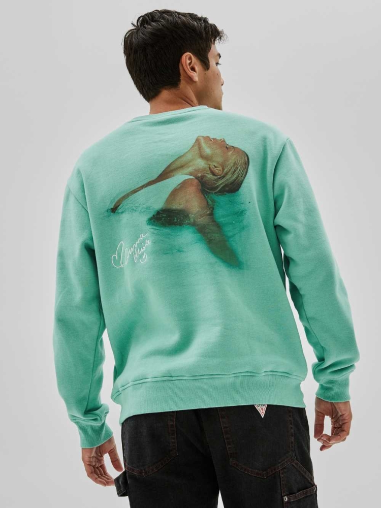 GUESS Originals x Anna Nicole Smith Men's Sweatshirt Green Blue | UK0736LJE