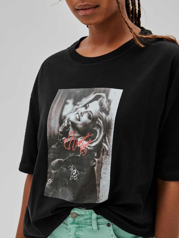 GUESS Originals x Anna Nicole Smith Women's T-Shirts Black | UK8954KEM