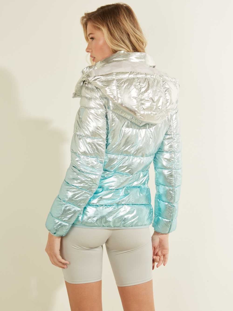 GUESS Ottavia Ombre Puffer Women's Jackets Silver | UK2051JMA