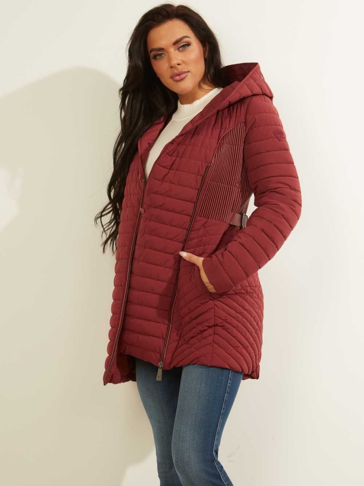 GUESS Oxana Quilted Women's Jackets Burgundy | UK1753OFN