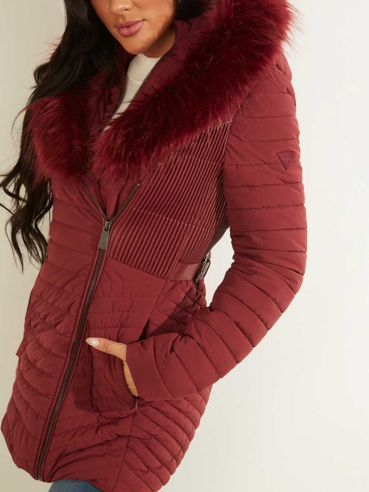 GUESS Oxana Quilted Women's Jackets Burgundy | UK1753OFN