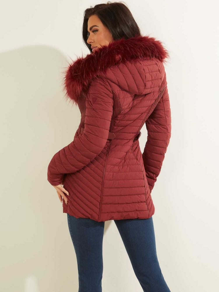 GUESS Oxana Quilted Women's Jackets Burgundy | UK1753OFN