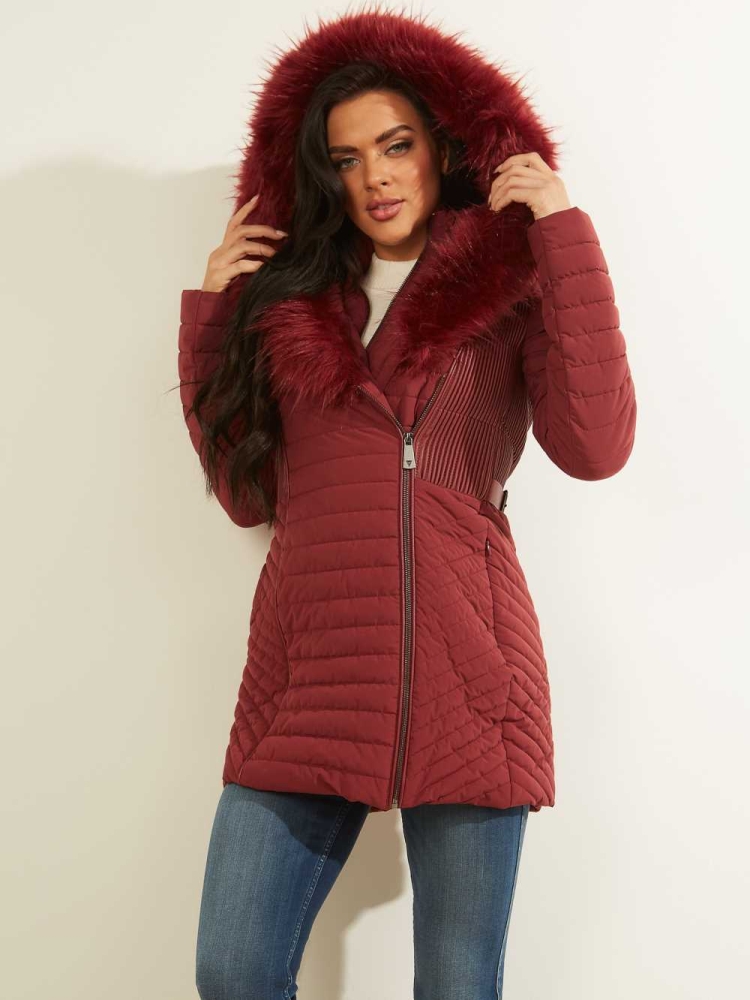 GUESS Oxana Quilted Women's Jackets Burgundy | UK1753OFN