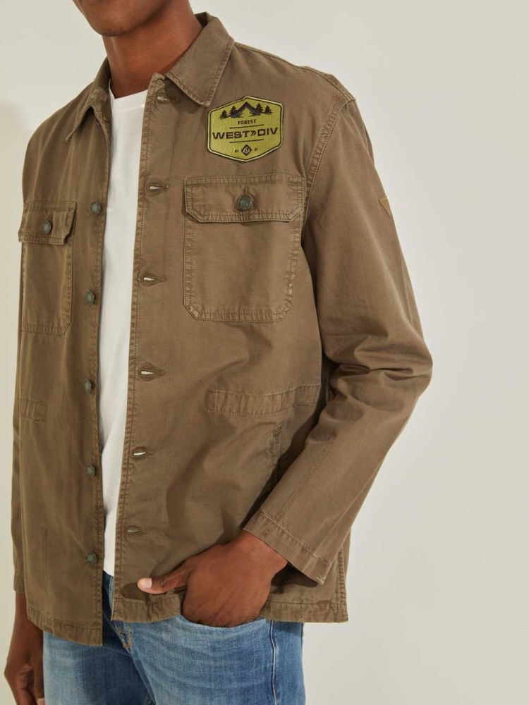 GUESS Patch Men's Jackets Brown | UK6082SBC