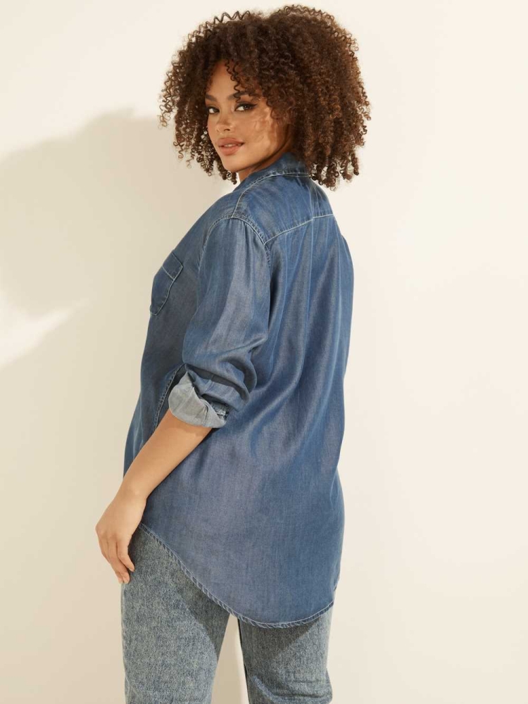 GUESS Pauleta Denim Women's Shirts Deep Blue | UK9308QJM