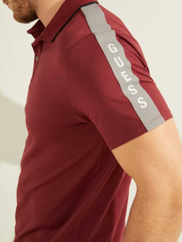 GUESS Pique Logo-Taping Men's Polo Shirts Burgundy | UK1793ZKH