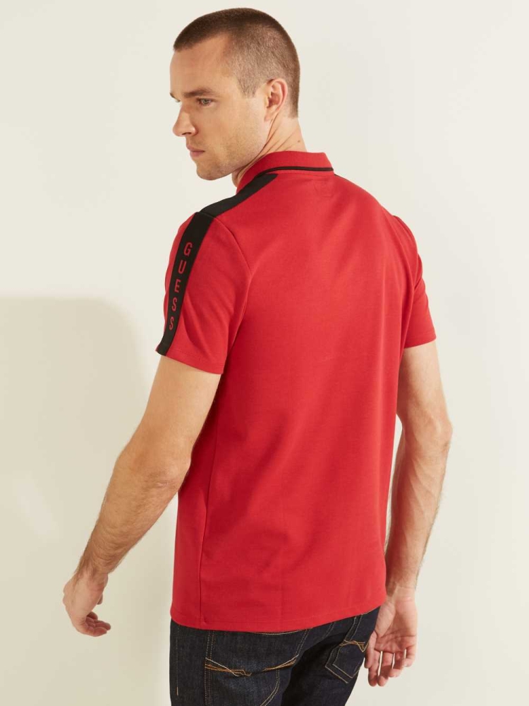 GUESS Pique Logo-Taping Men's Polo Shirts Red | UK9106GSI