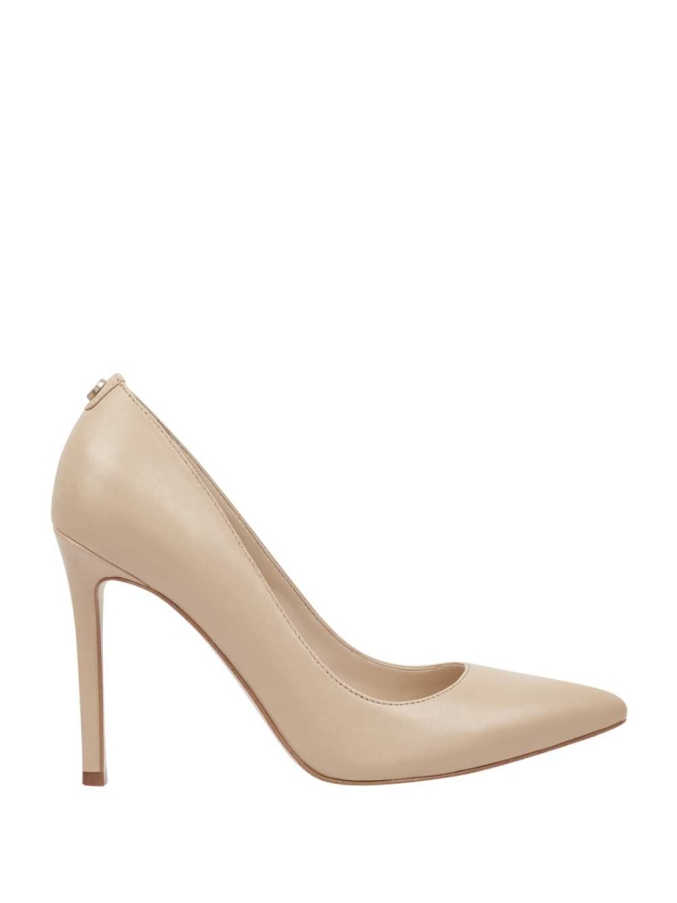 GUESS Pointed Faux-Leather Pumps Women's Pumps Light Beige | UK6391YPJ