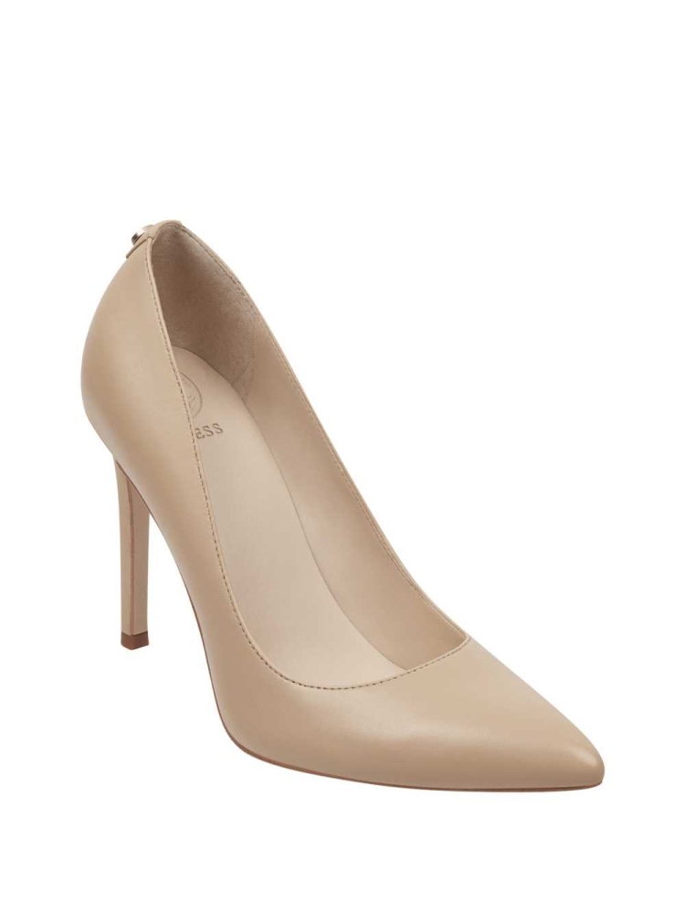 GUESS Pointed Faux-Leather Pumps Women\'s Pumps Light Beige | UK6391YPJ