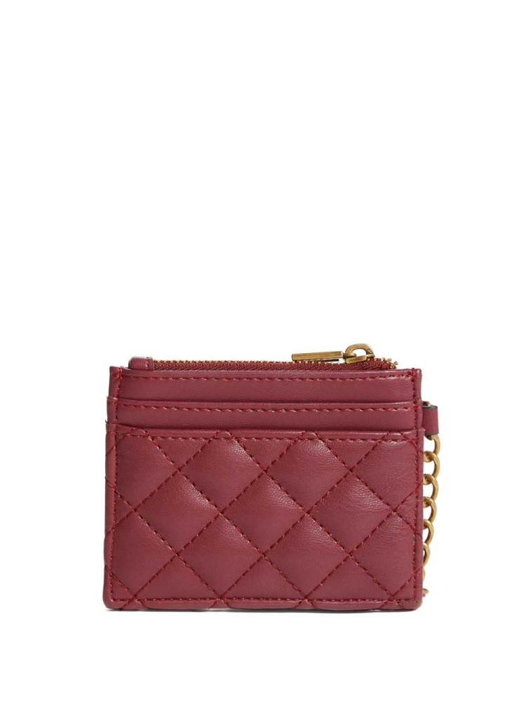 GUESS Quilted Card Holder Women's Wallets Burgundy | UK2768JEF