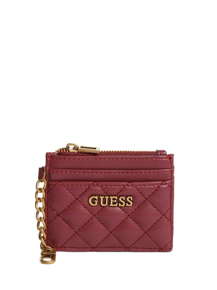 GUESS Quilted Card Holder Women\'s Wallets Burgundy | UK2768JEF