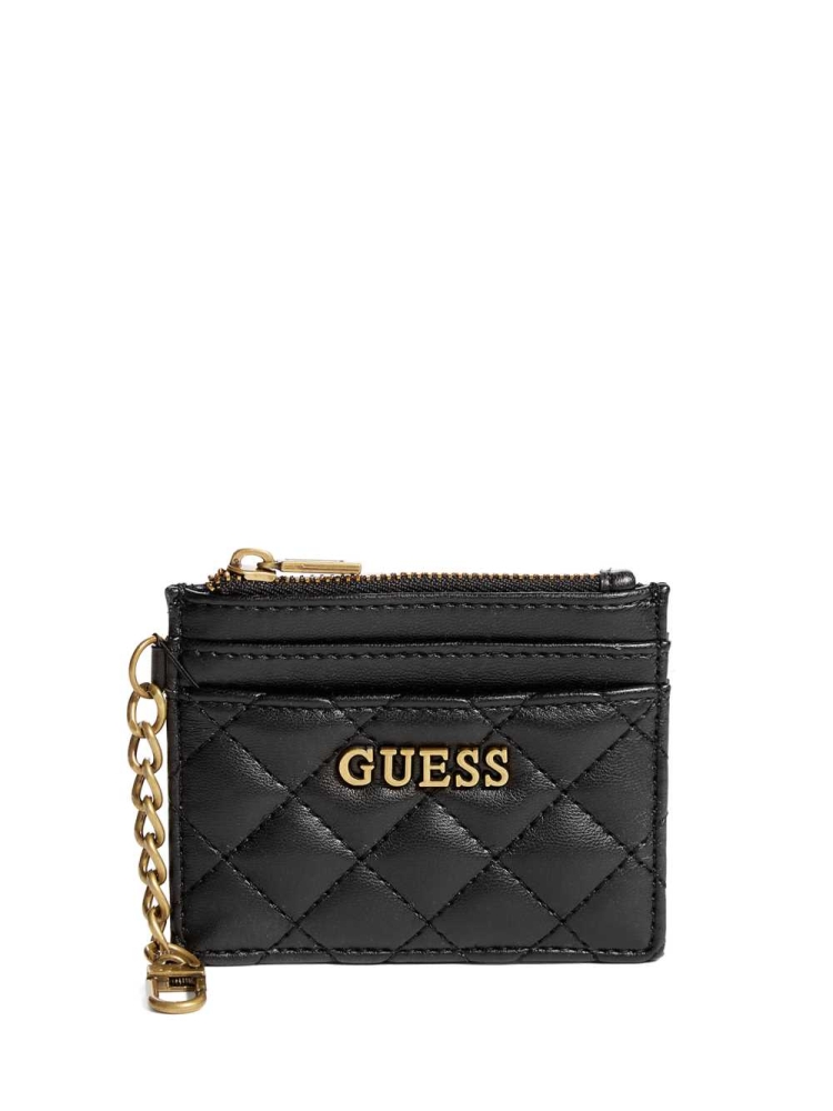 GUESS Quilted Card Holder Women\'s Wallets Black | UK7624MRL