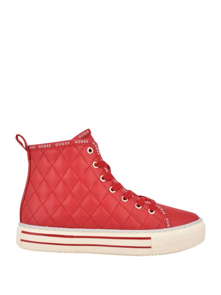 GUESS Quilted High-Top Women's Sneakers Red Multicolor | UK2950XOH