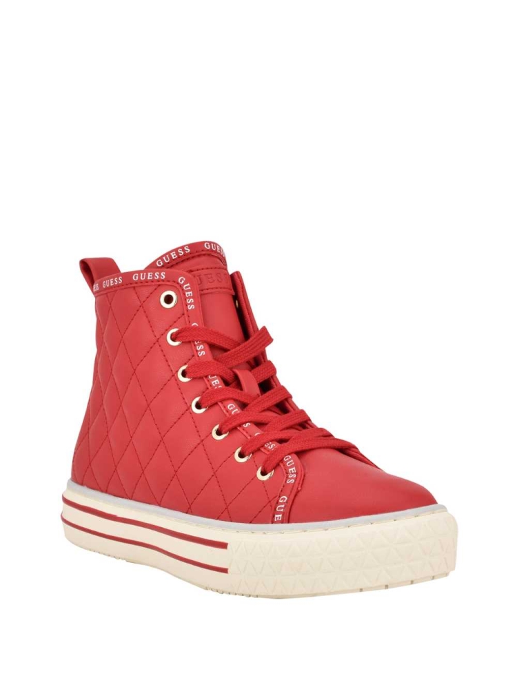 GUESS Quilted High-Top Women\'s Sneakers Red Multicolor | UK2950XOH