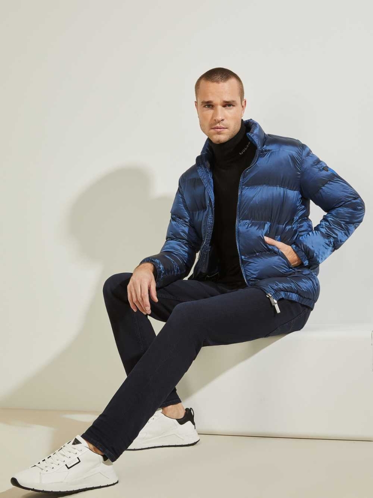 GUESS Quilted Puffer Men's Jackets Blue | UK1486WAP