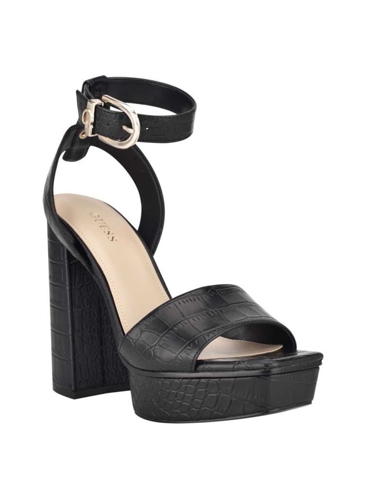 GUESS Rippa Croc Platform Women\'s Platform Sandals Black | UK5632YJR