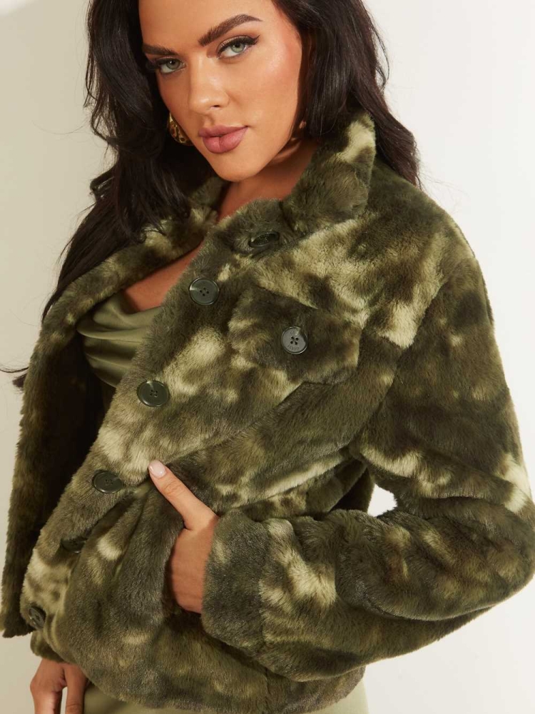 GUESS Rosy Faux-Fur Women's Jackets Green | UK4703EYG