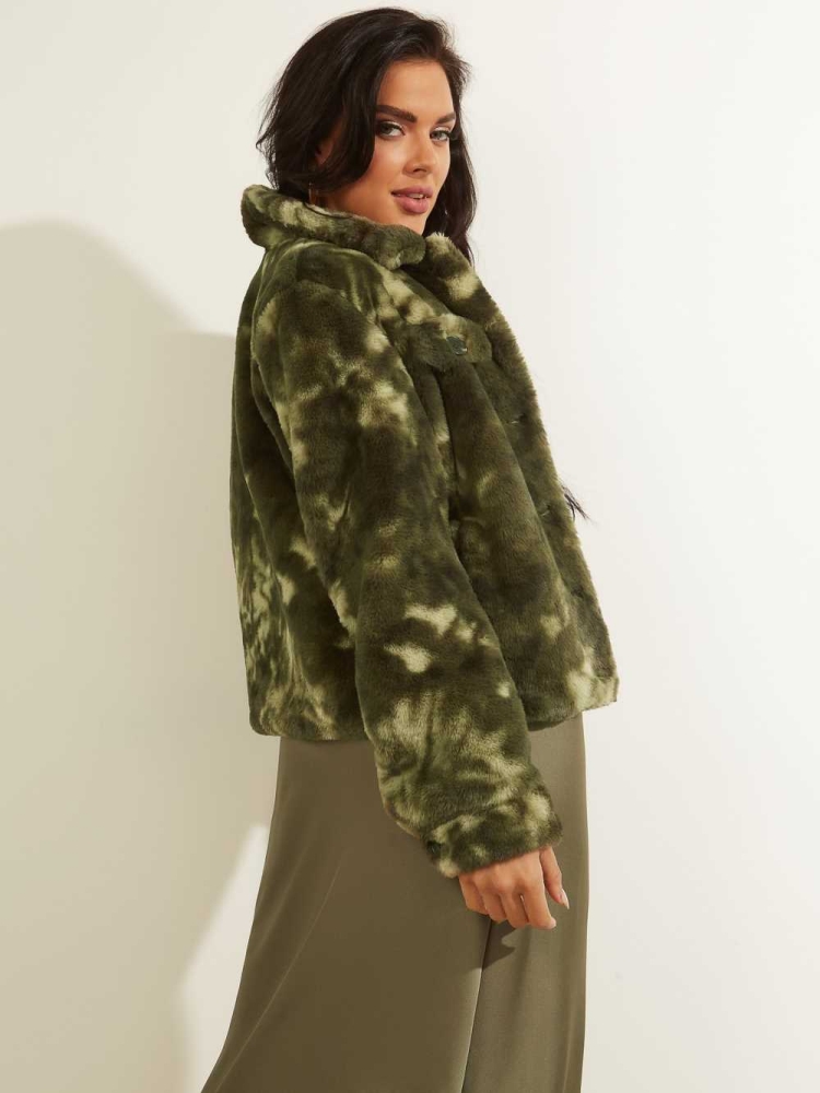 GUESS Rosy Faux-Fur Women's Jackets Green | UK4703EYG