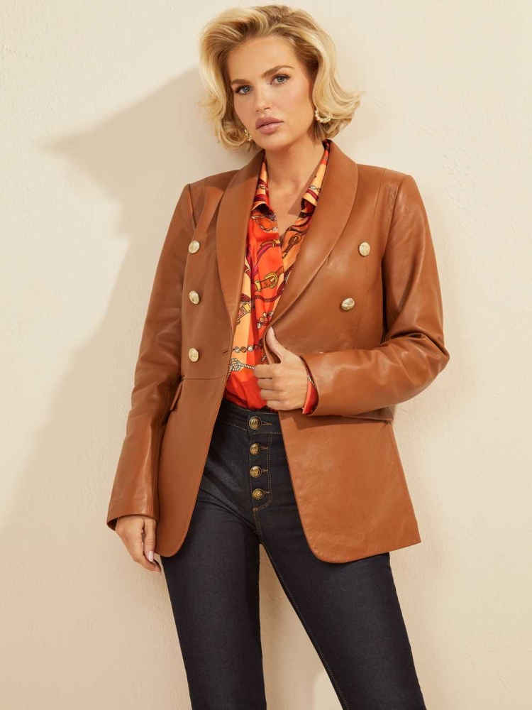 GUESS Roxanna Leather Women's Blazer Brown | UK7460XGB