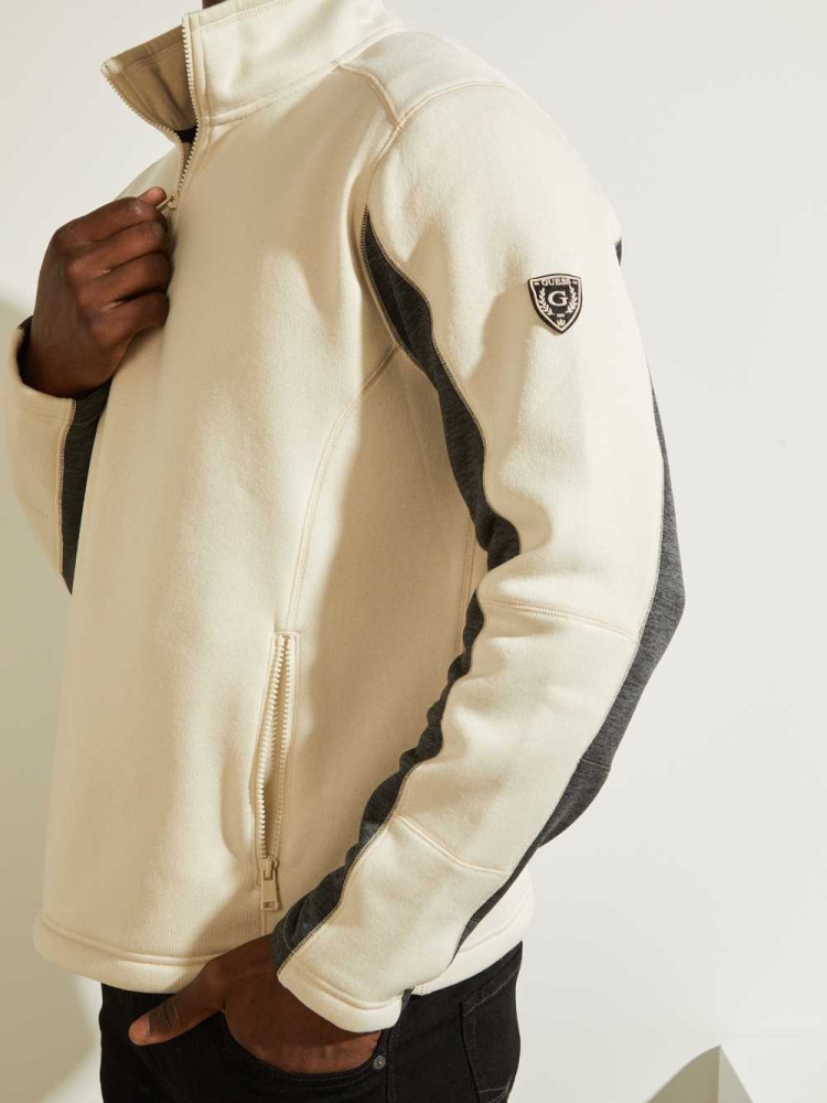 GUESS Runyon Fleece Half-Zip Men's Pullover Beige | UK5347TZU