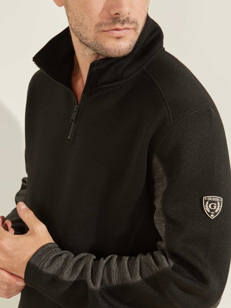 GUESS Runyon Fleece Half-Zip Men's Pullover Black | UK9580SVM