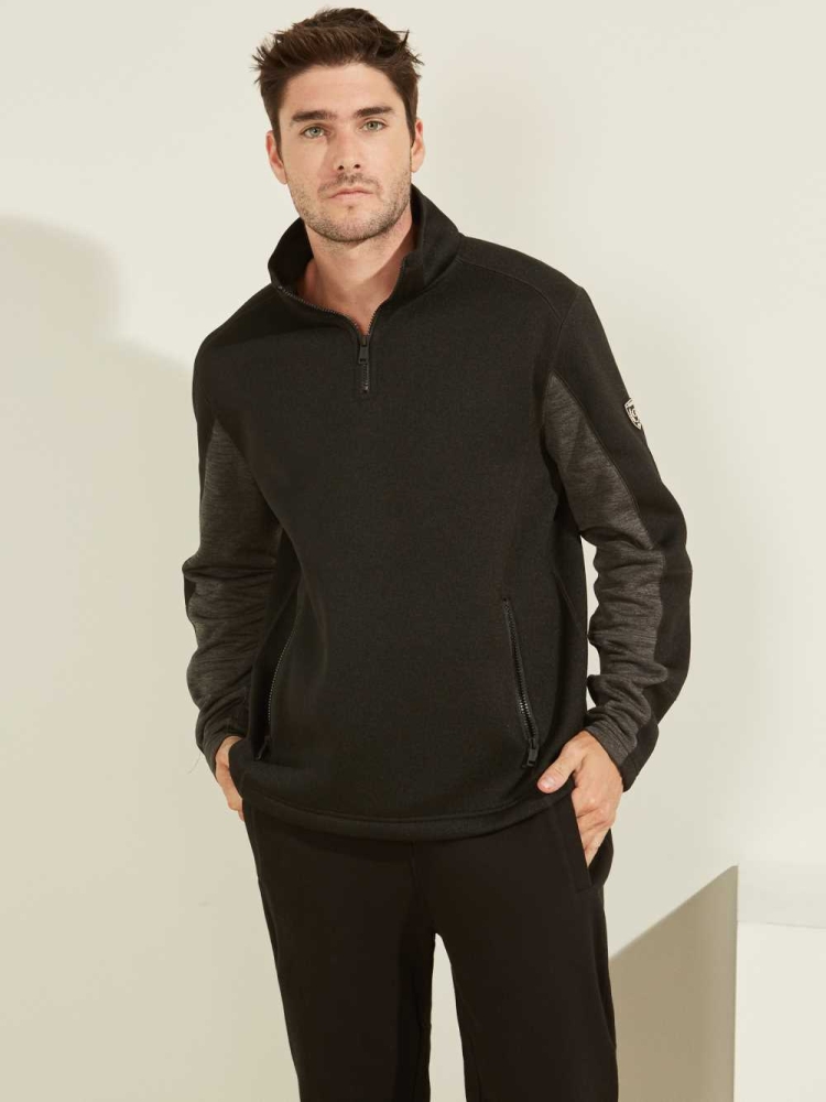 GUESS Runyon Fleece Half-Zip Men\'s Pullover Black | UK9580SVM