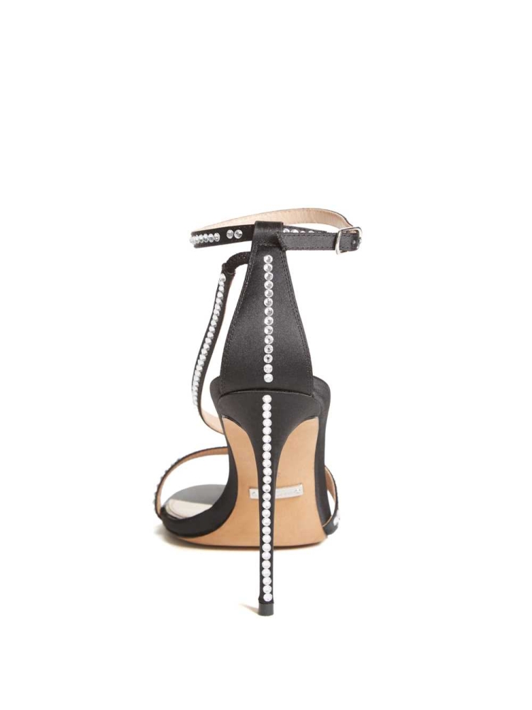 GUESS Satin Rhinestone Stiletto Women's Heels Sandals Black | UK4720ADV