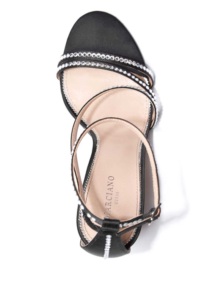 GUESS Satin Rhinestone Stiletto Women's Heels Sandals Black | UK4720ADV