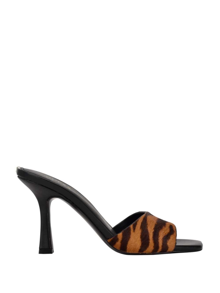 GUESS Seldiey Square-Toe Tiger Mules Women's Mules Black | UK3751TXU