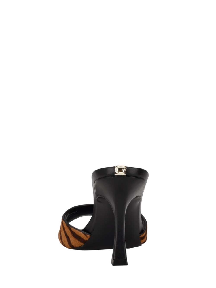 GUESS Seldiey Square-Toe Tiger Mules Women's Mules Black | UK3751TXU