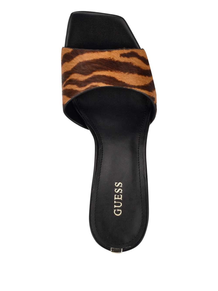 GUESS Seldiey Square-Toe Tiger Mules Women's Mules Black | UK3751TXU