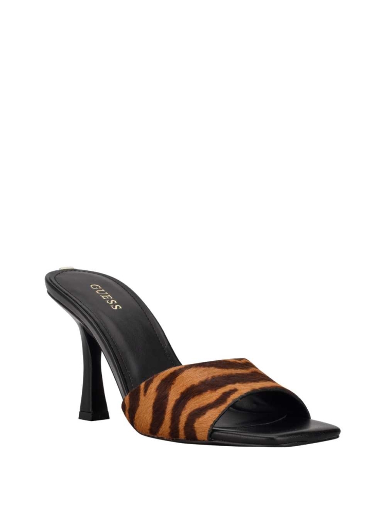 GUESS Seldiey Square-Toe Tiger Mules Women\'s Mules Black | UK3751TXU