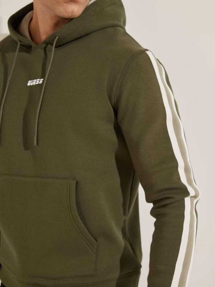 GUESS Side Stripe Men's Hoodies Green | UK7890VYD