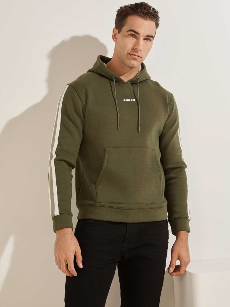 GUESS Side Stripe Men\'s Hoodies Green | UK7890VYD