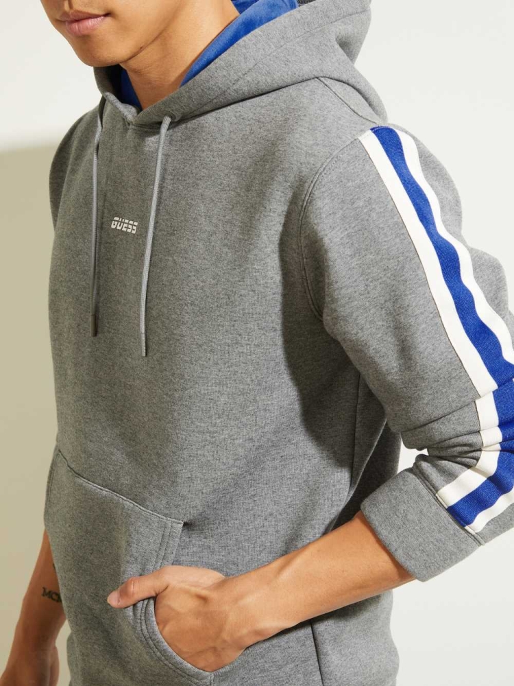 GUESS Side Stripe Men's Hoodies Light Grey | UK1230NBI