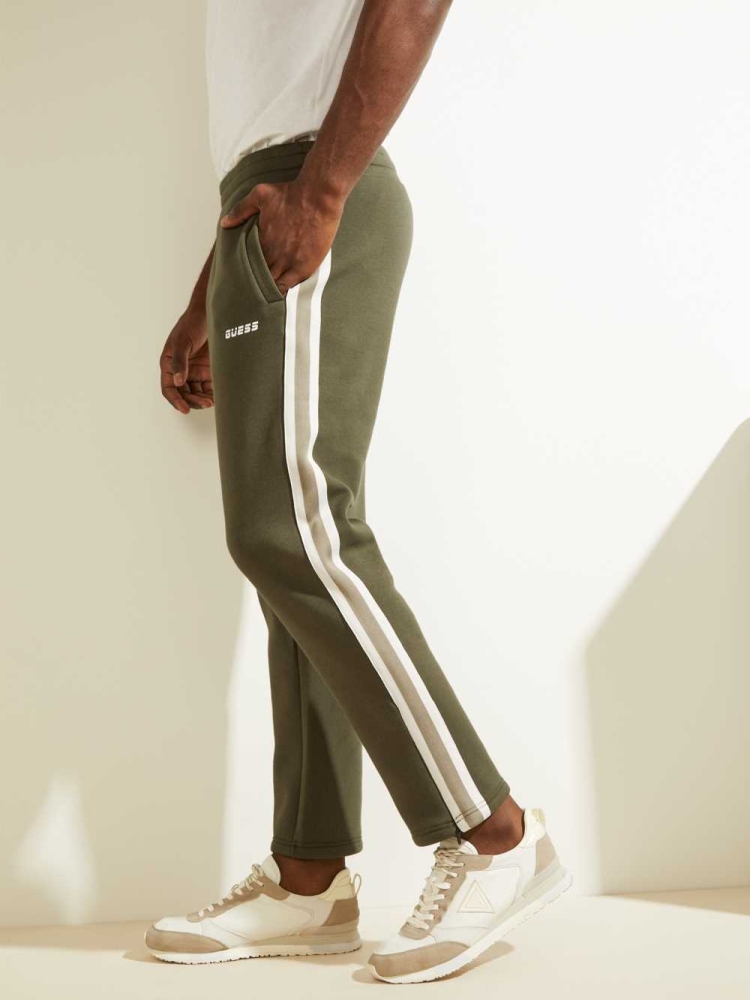 GUESS Side Stripe Men's Pants Green | UK9041FLS