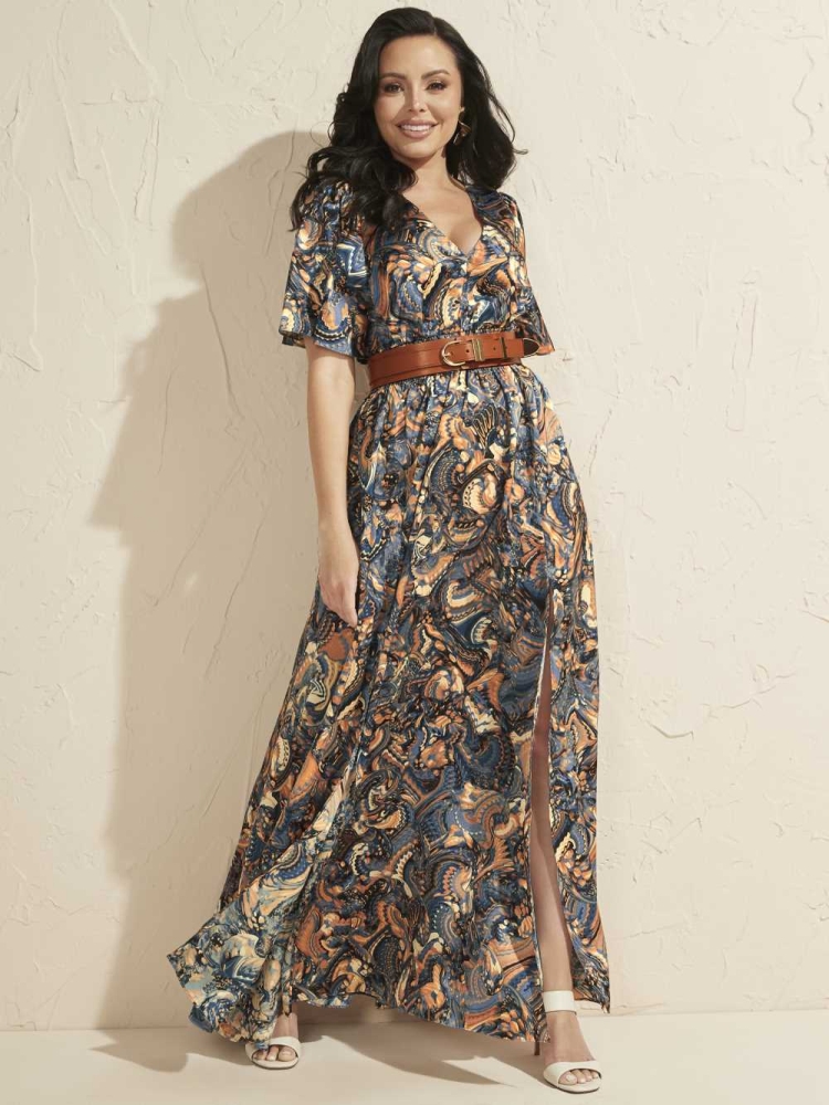 GUESS Slick Paisley Maxi Women's Dresses Flower Blue | UK4712FKP