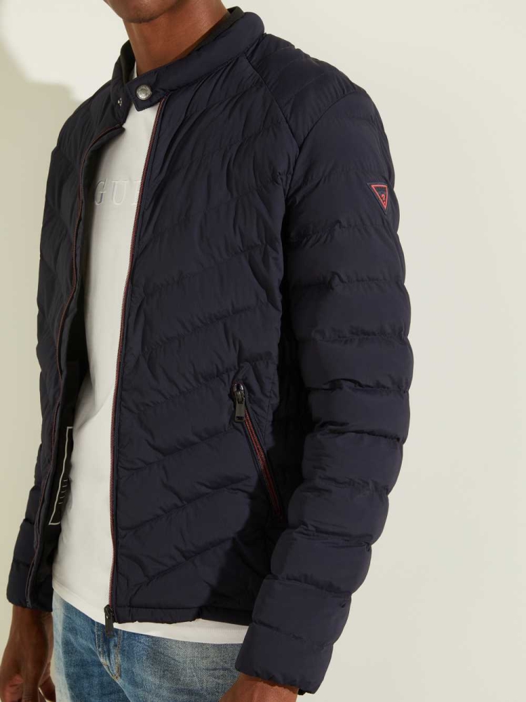 GUESS Slim Fit Puffer Men's Jackets Dark Blue | UK3671FUW