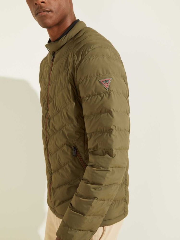 GUESS Slim Fit Puffer Men's Jackets Olive | UK1237RUP